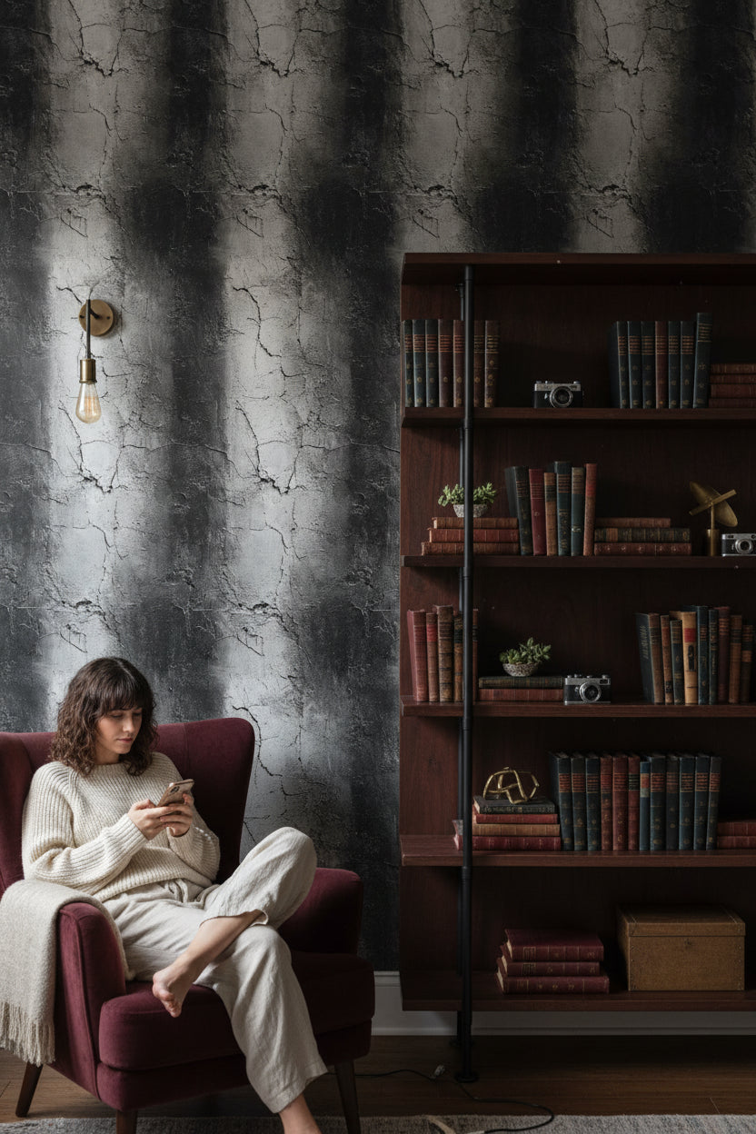 Charcoal Black Cracked Concrete Effect Wallpaper