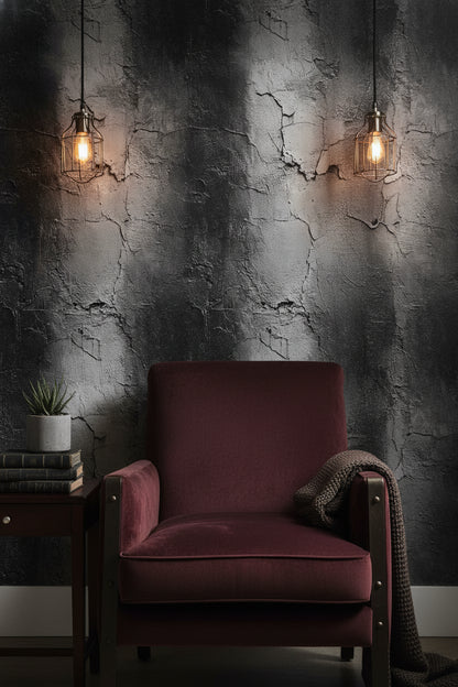 Charcoal Black Cracked Concrete Effect Wallpaper
