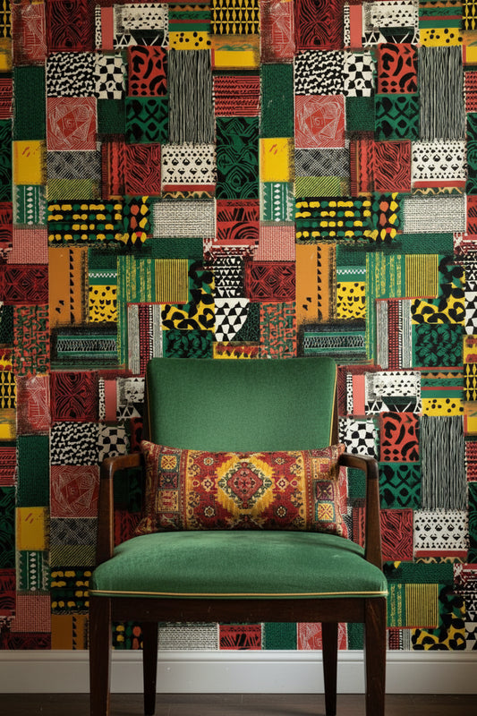 Vibrant Patchwork Geometric Multicolor Wallpaper