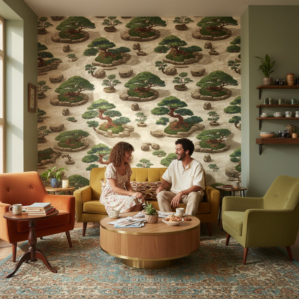 Cream Japanese Zen Garden Wallpaper