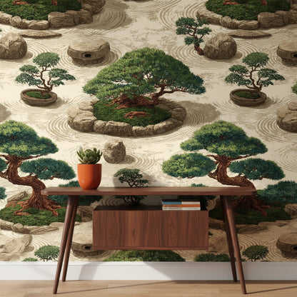 Cream Japanese Zen Garden Wallpaper