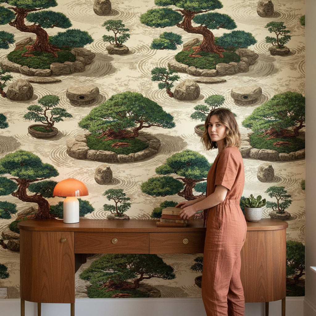 Cream Japanese Zen Garden Wallpaper