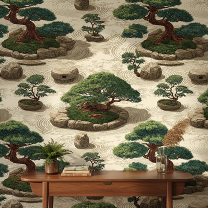 Cream Japanese Zen Garden Wallpaper