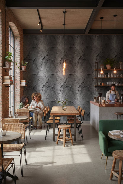 Charcoal Gray Textured Concrete Effect Wallpaper