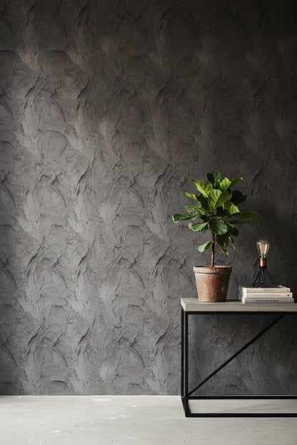 Charcoal Gray Textured Concrete Effect Wallpaper