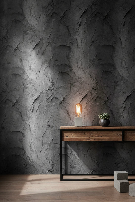 Charcoal Gray Textured Concrete Effect Wallpaper