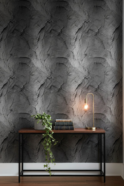 Charcoal Gray Textured Concrete Effect Wallpaper