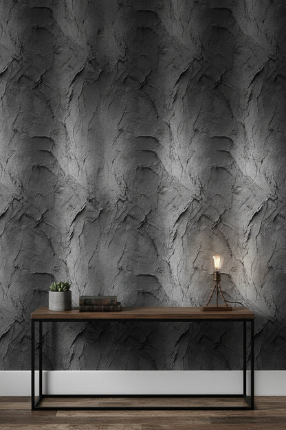 Charcoal Gray Textured Concrete Effect Wallpaper