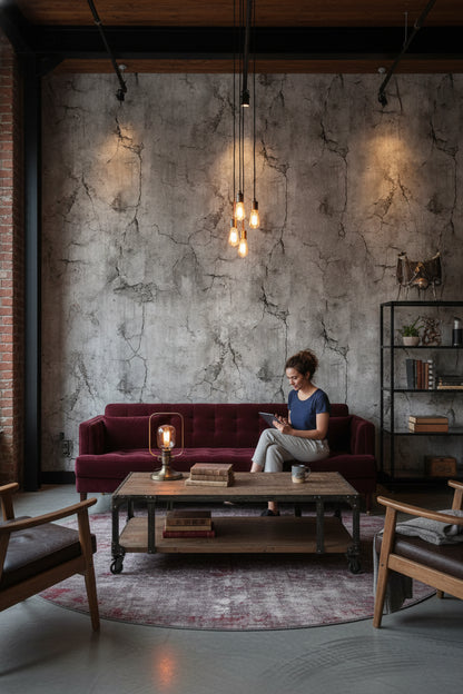 Textured Gray Cracked Concrete Effect Wallpaper