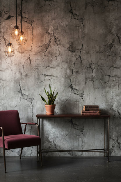 Textured Gray Cracked Concrete Effect Wallpaper