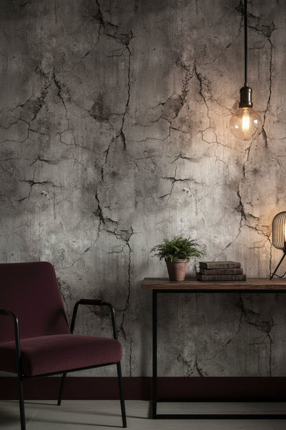 Textured Gray Cracked Concrete Effect Wallpaper
