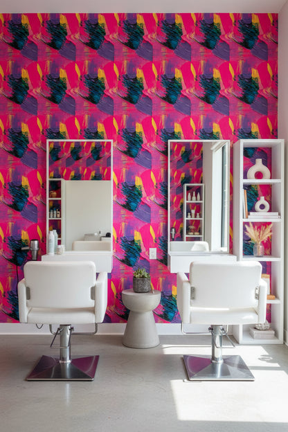 Vibrant Pink and Purple Abstract Brushstroke Wallpaper