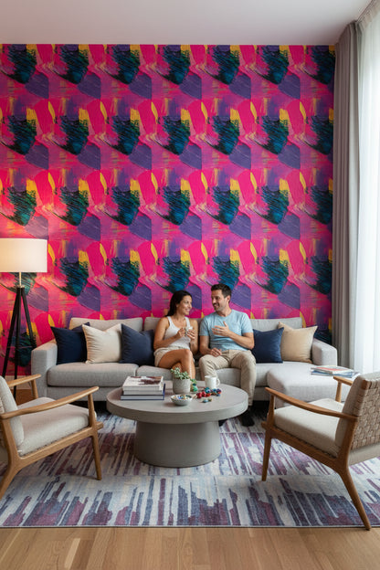 Vibrant Pink and Purple Abstract Brushstroke Wallpaper