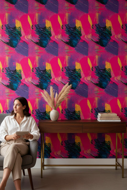 Vibrant Pink and Purple Abstract Brushstroke Wallpaper