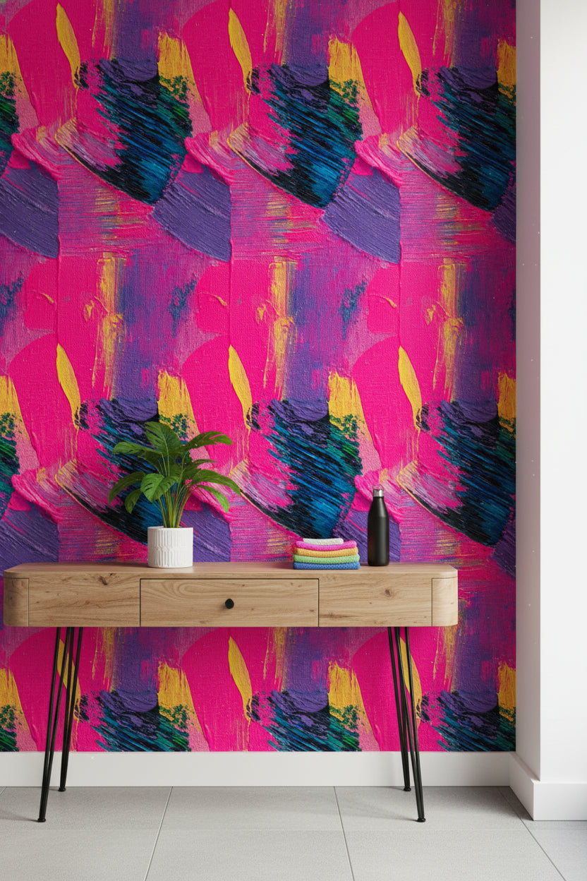 Vibrant Pink and Purple Abstract Brushstroke Wallpaper