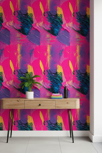 Vibrant Pink and Purple Abstract Brushstroke Wallpaper