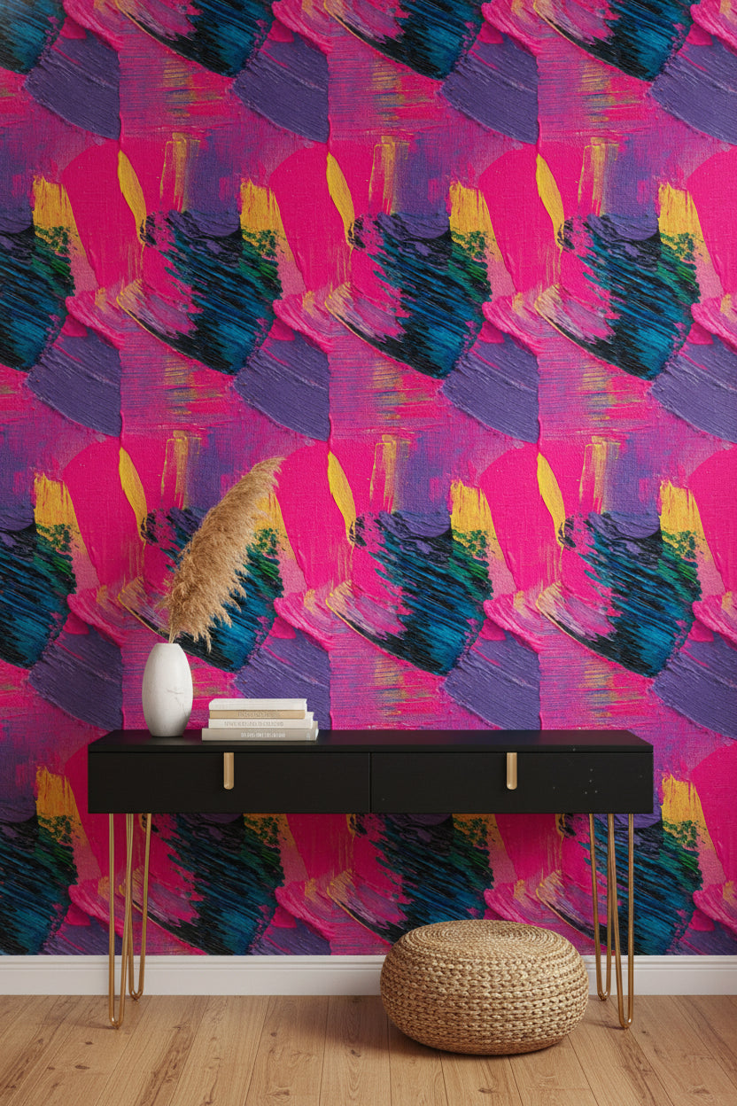 Vibrant Pink and Purple Abstract Brushstroke Wallpaper
