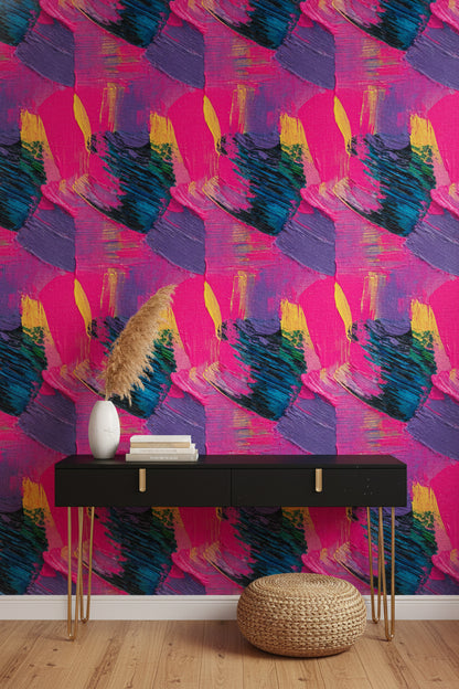 Vibrant Pink and Purple Abstract Brushstroke Wallpaper