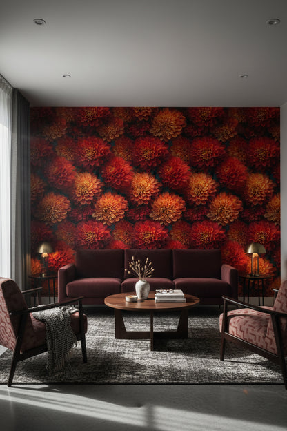 Fiery Red Dahlia Bloom Floral Wallpaper
