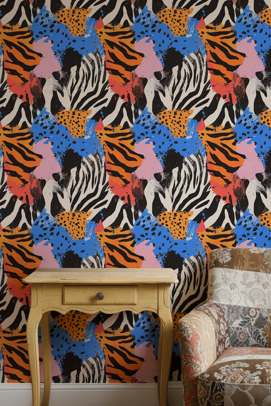 Bold Multicolor Abstract Animal Print Wallpaper