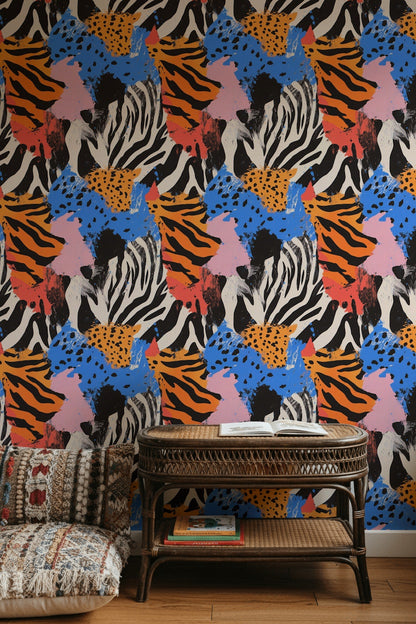 Bold Multicolor Abstract Animal Print Wallpaper