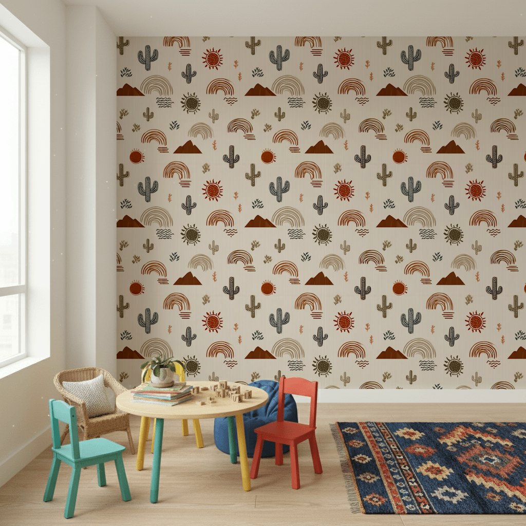 Cream Desert Motif Abstract Wallpaper