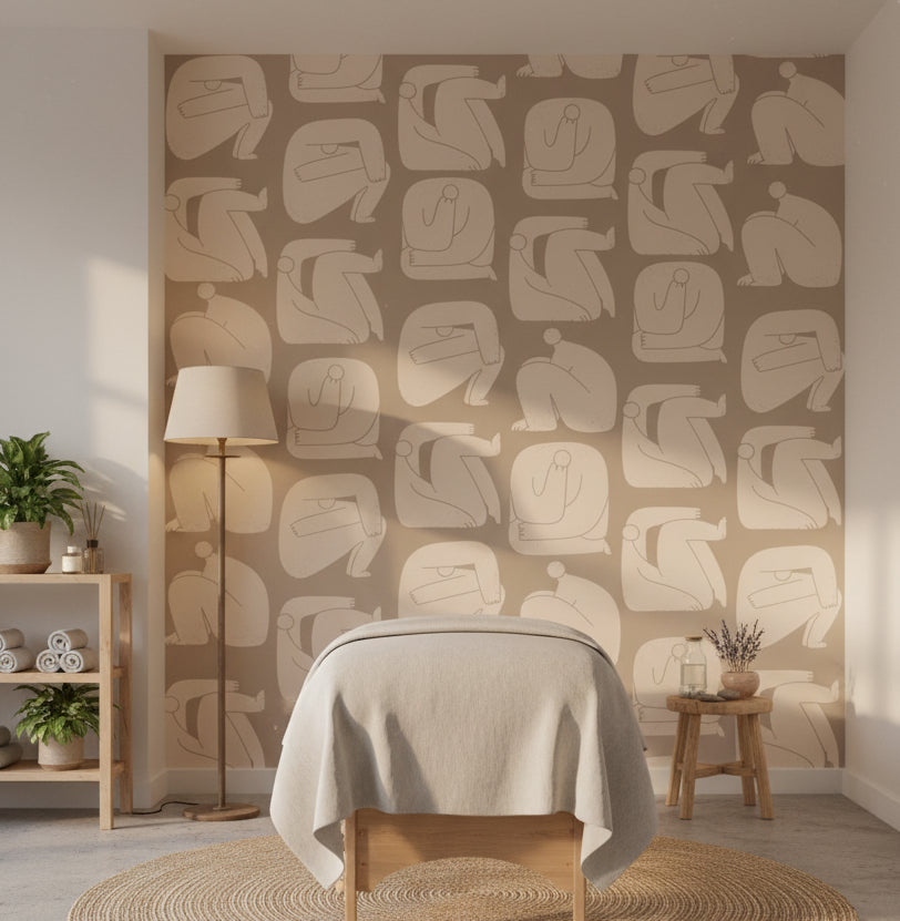 Neutral Beige Abstract Line Art Wallpaper