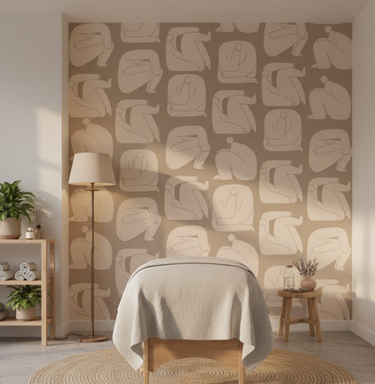 Neutral Beige Abstract Line Art Wallpaper