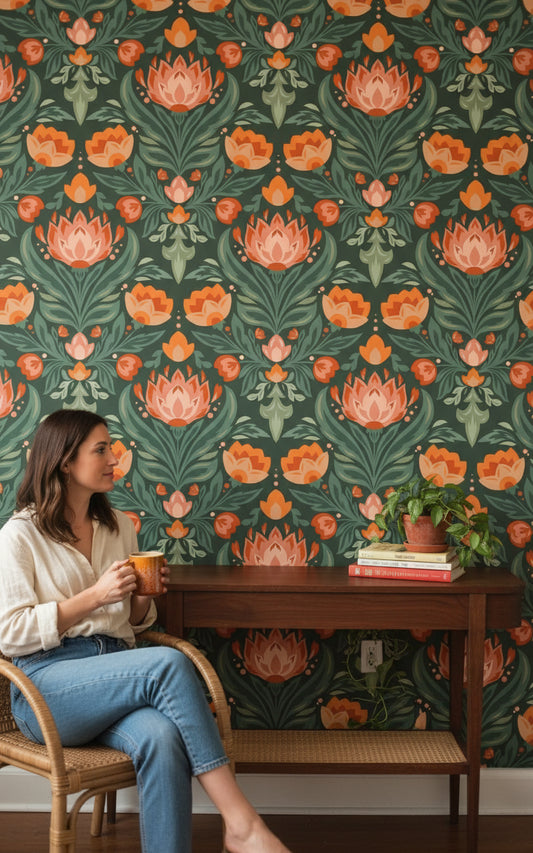 Shades Of Green Wallpaper Vintage Floral Wall Mural