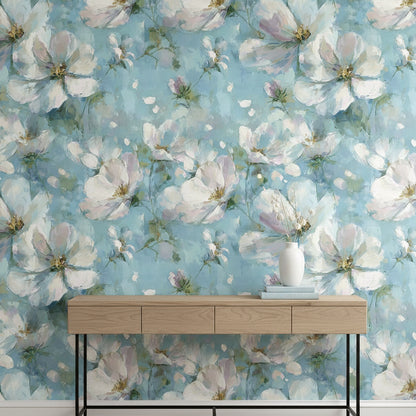 Sky Blue Watercolor Blossom Floral Wallpaper