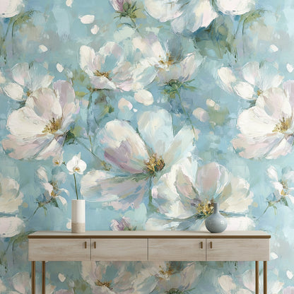 Sky Blue Watercolor Blossom Floral Wallpaper