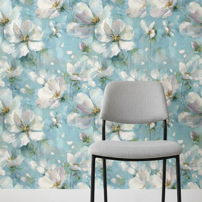 Sky Blue Watercolor Blossom Floral Wallpaper