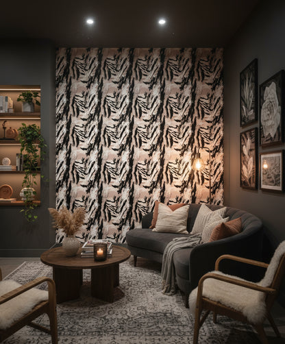 Black and Beige Abstract Brushstroke Wallpaper