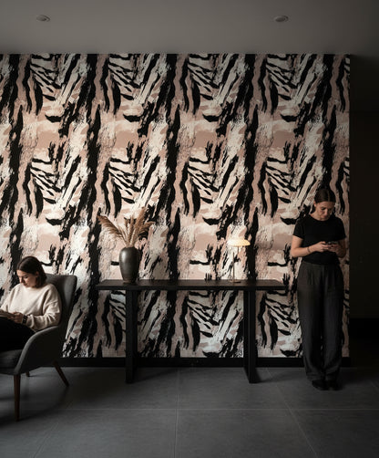 Black and Beige Abstract Brushstroke Wallpaper