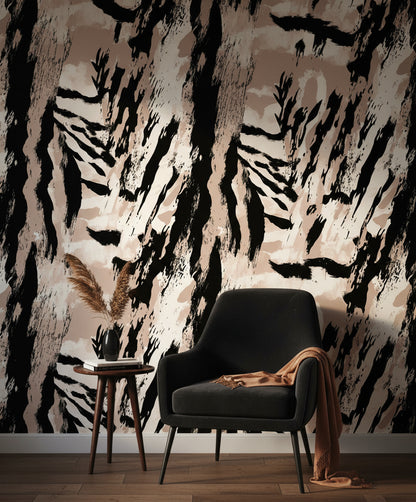 Black and Beige Abstract Brushstroke Wallpaper