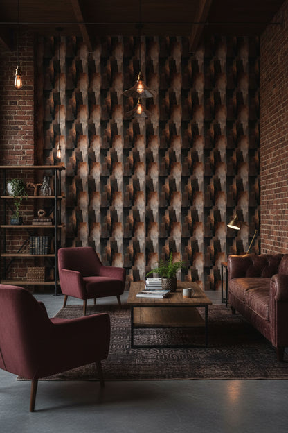 Charcoal and Rust Abstract Geometric Wallpaper