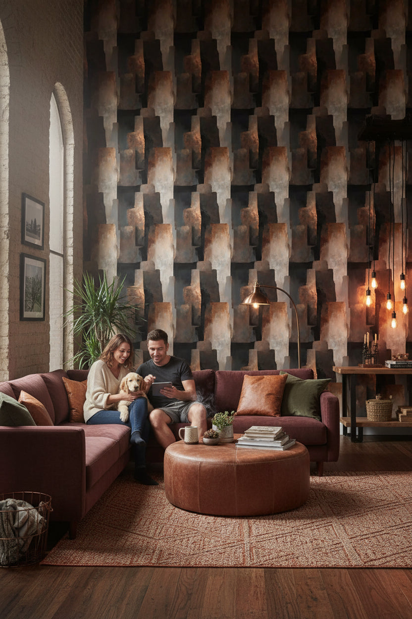 Charcoal and Rust Abstract Geometric Wallpaper