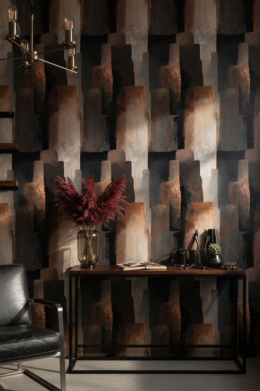 Charcoal and Rust Abstract Geometric Wallpaper