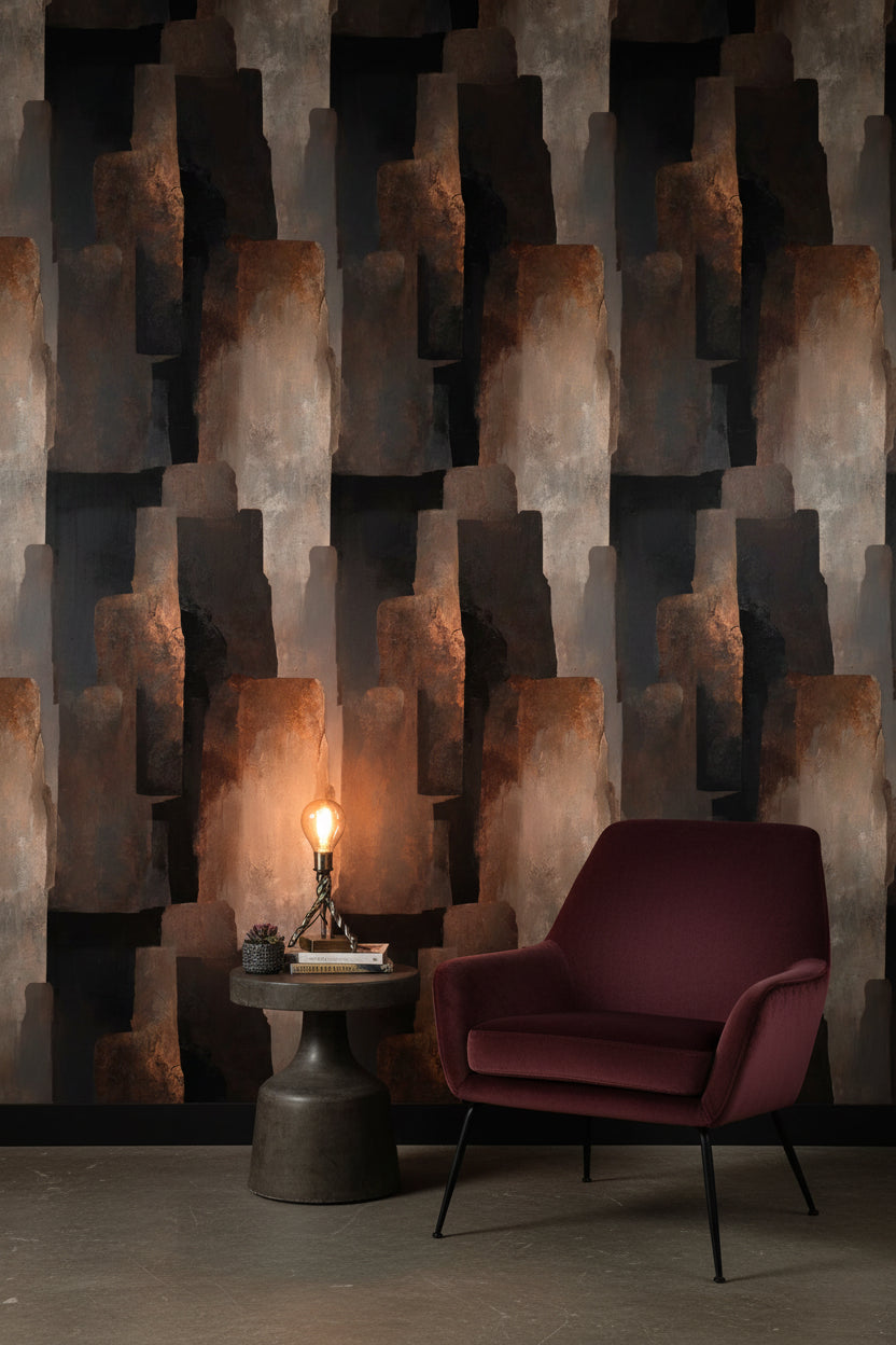 Charcoal and Rust Abstract Geometric Wallpaper