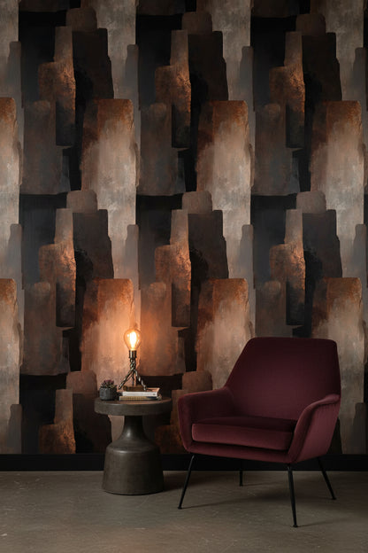 Charcoal and Rust Abstract Geometric Wallpaper