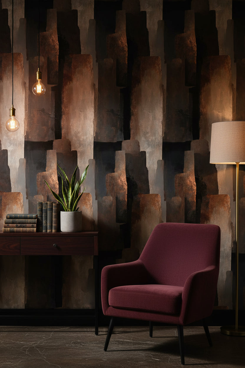 Charcoal and Rust Abstract Geometric Wallpaper