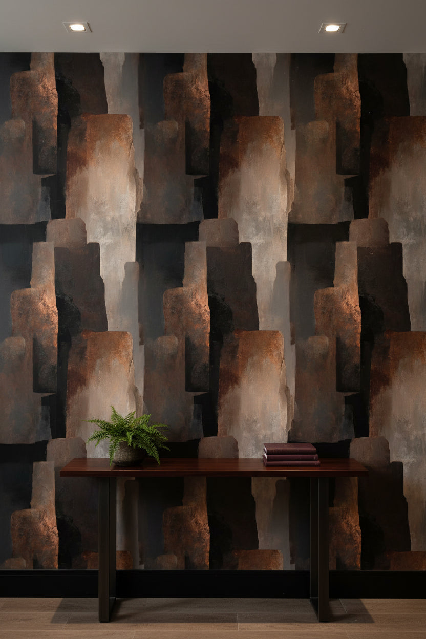Charcoal and Rust Abstract Geometric Wallpaper