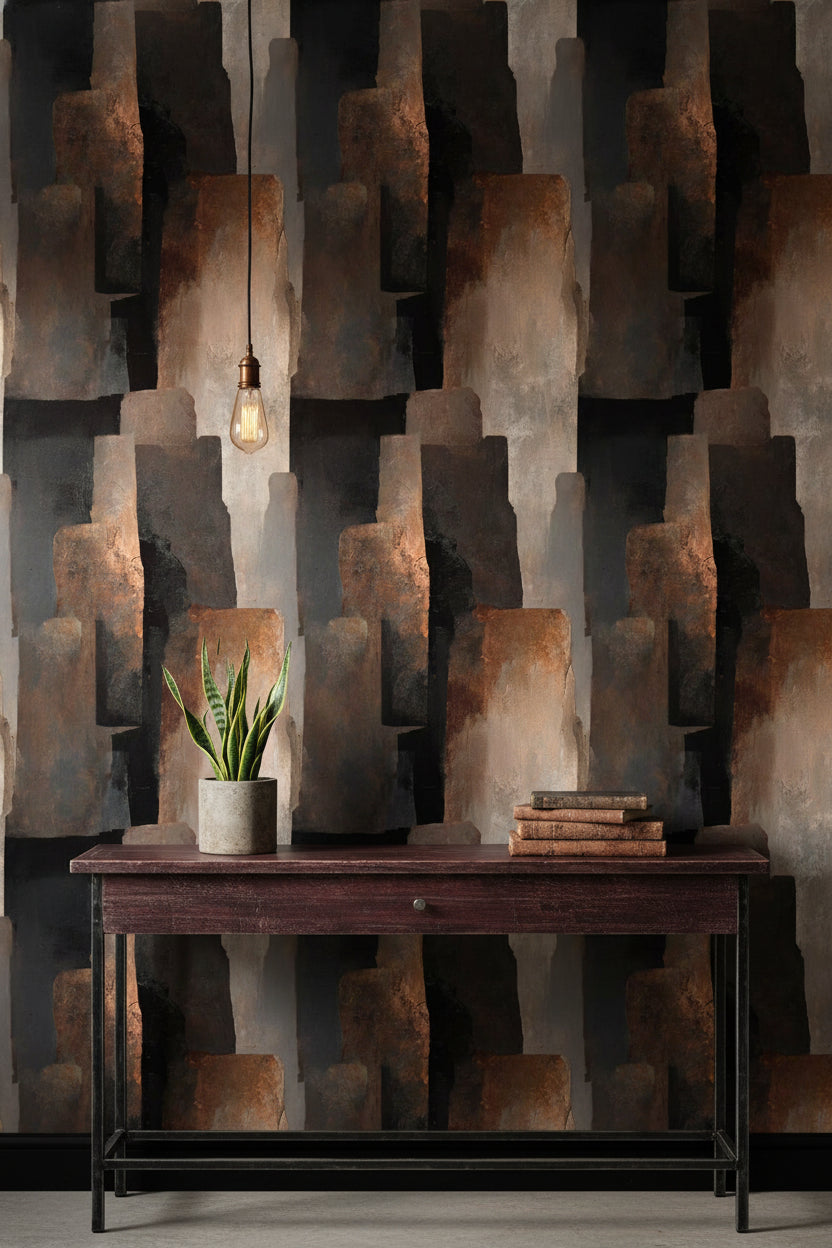 Charcoal and Rust Abstract Geometric Wallpaper