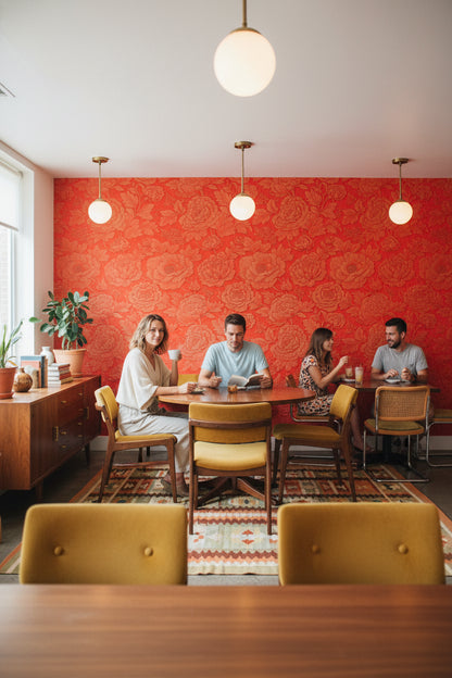 Rich Scarlet Large Floral Embossed Wallpaper