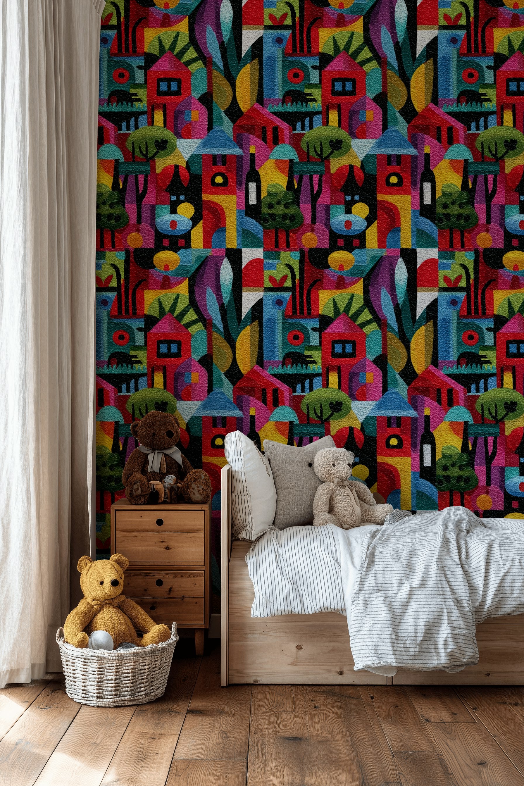Vibrant Multicolor Abstract Village Wallpaper