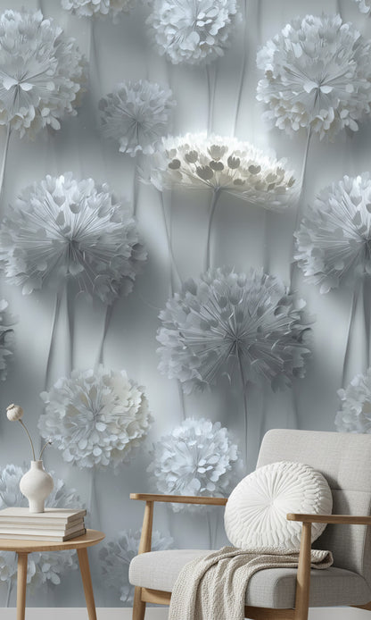 Soft Gray 3D Floral Bouquet Wallpaper