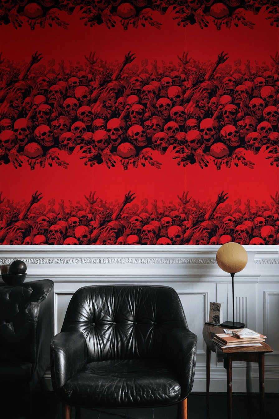 Intense Red and Black Skull Abstract Wallpaper