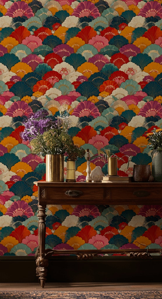 Multicolor Art Deco Fan Pattern Wallpaper