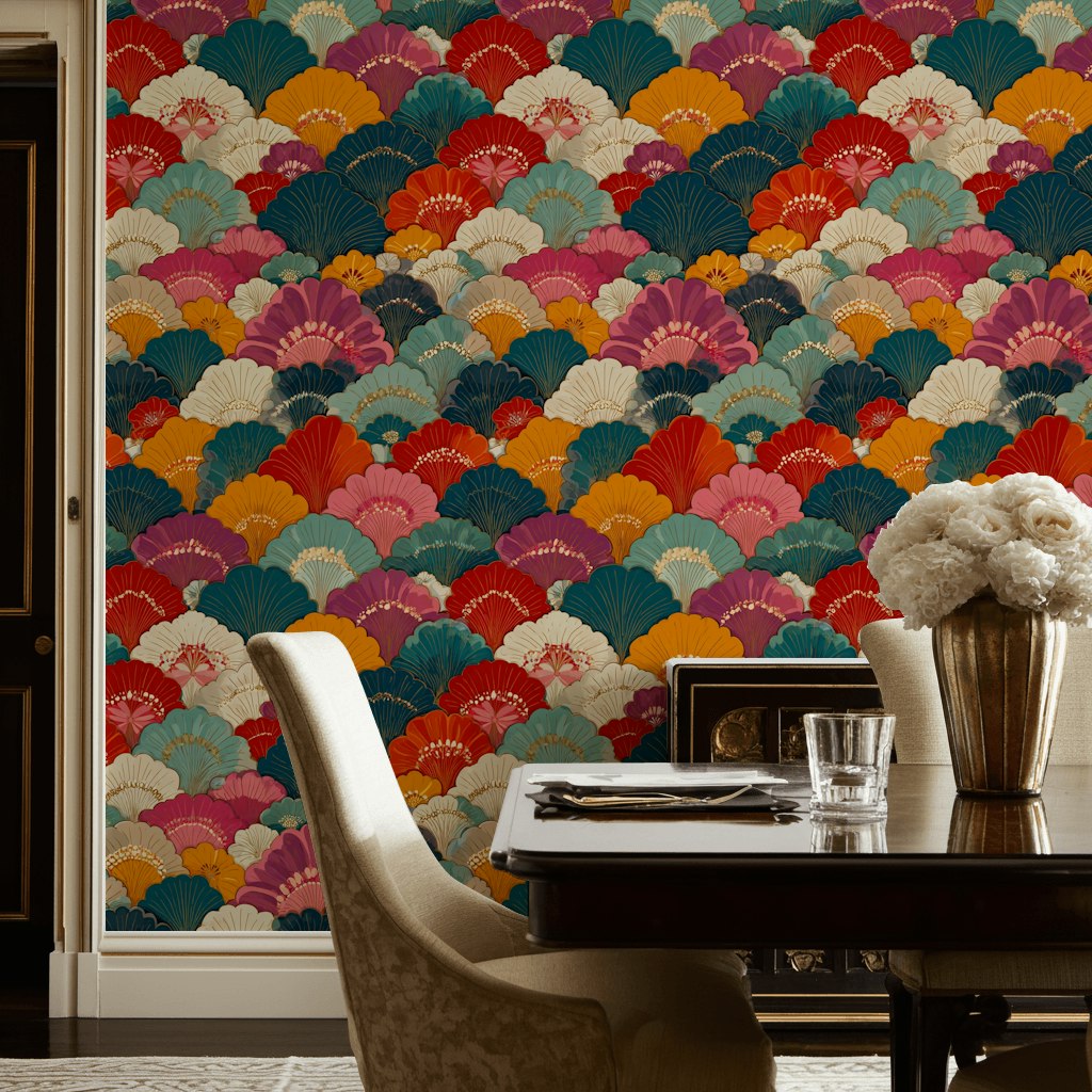 Multicolor Art Deco Fan Pattern Wallpaper