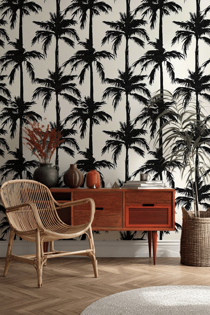 Monochrome Palm Tree Silhouette Wallpaper
